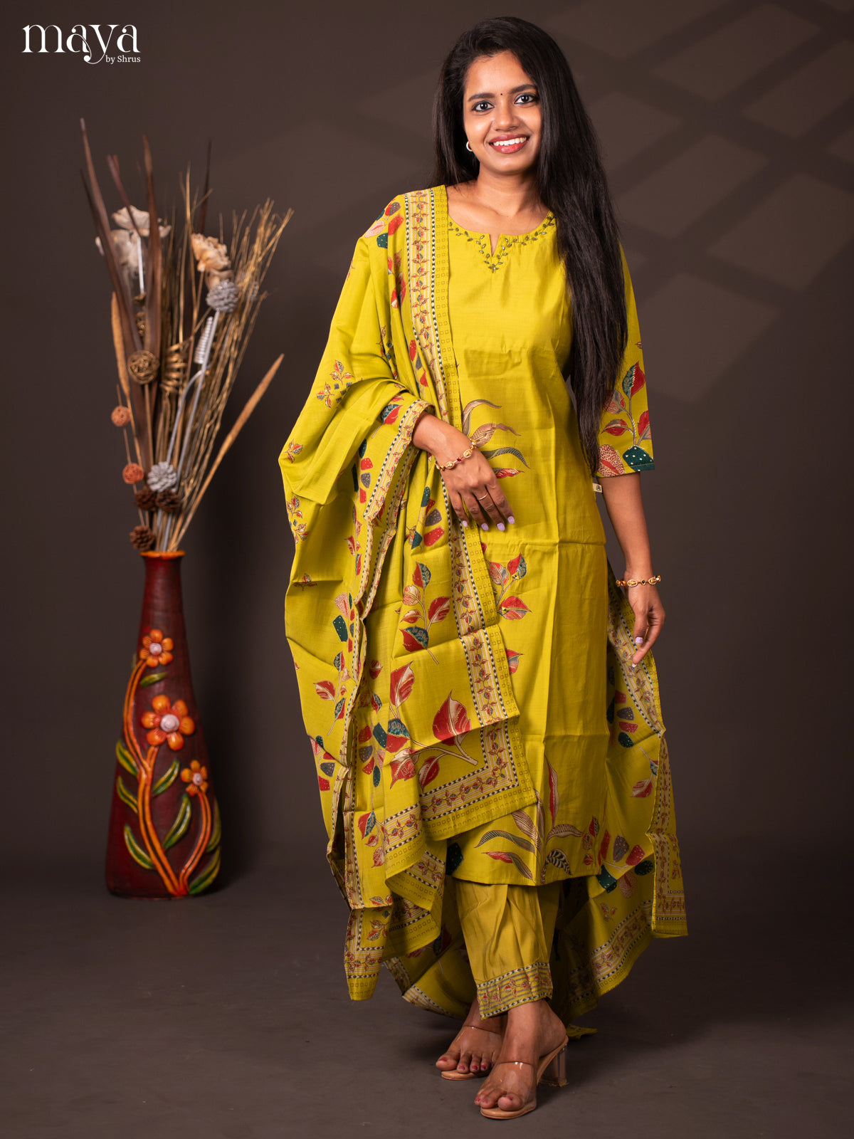 Embroidered Rayon 3Pc Green Salwar Suit - Top, Bottom & Dupatta