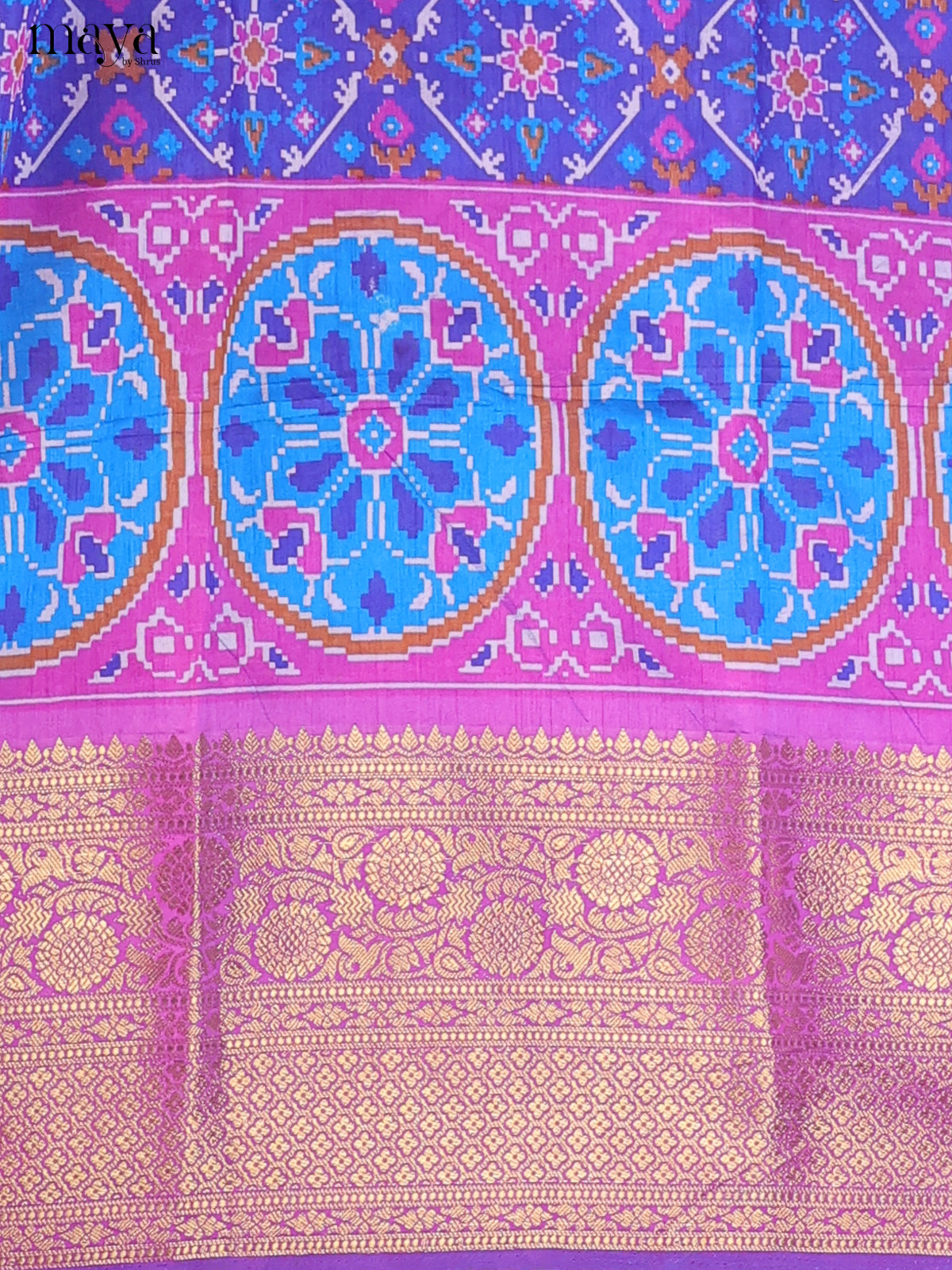Blue & Purple Semi Patola Unstitched Top, Bottom & Dupatta - MDB15017
