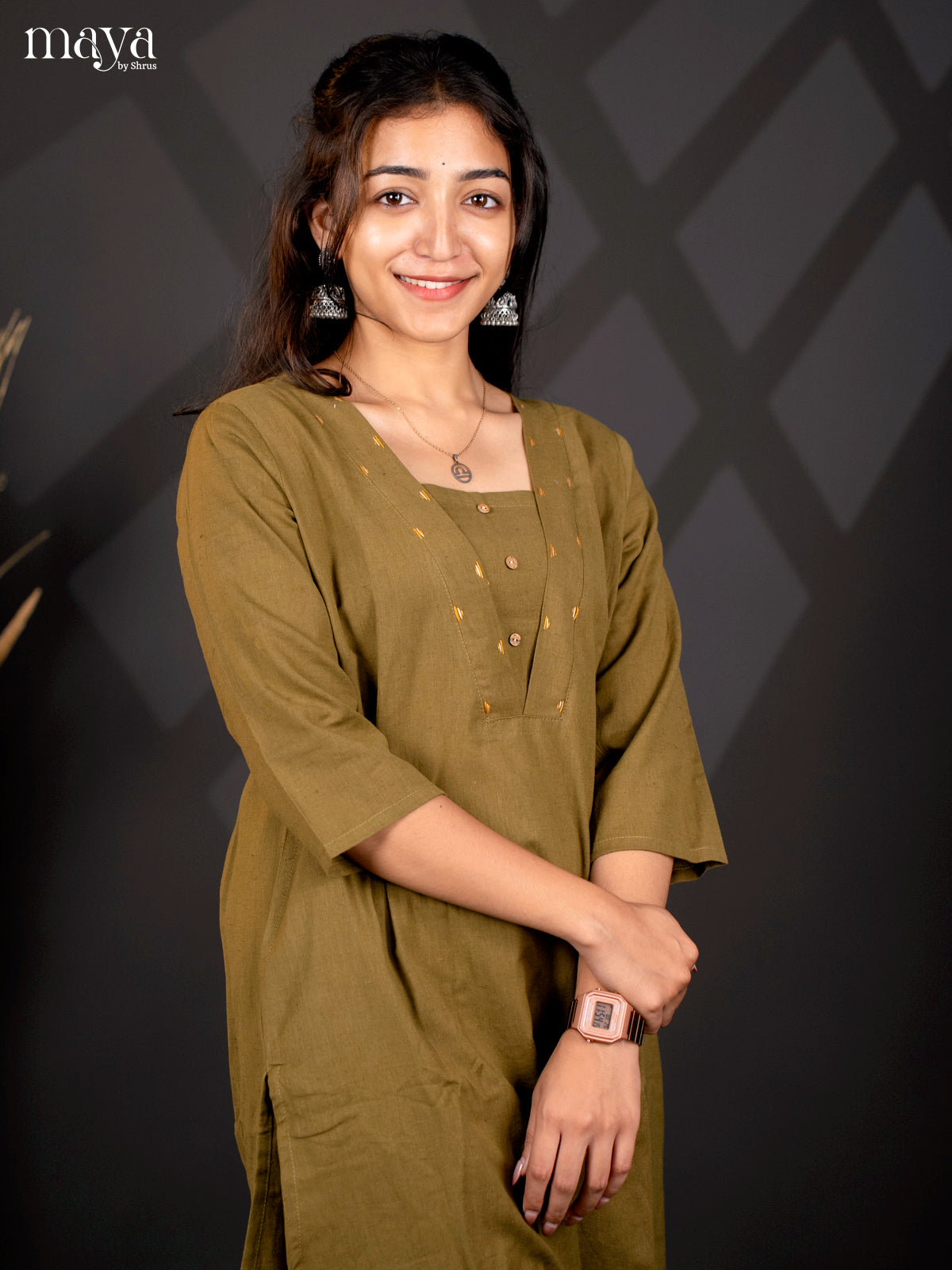 Green Cotton 2Pc solid Slawar Suit - Top & Bottom