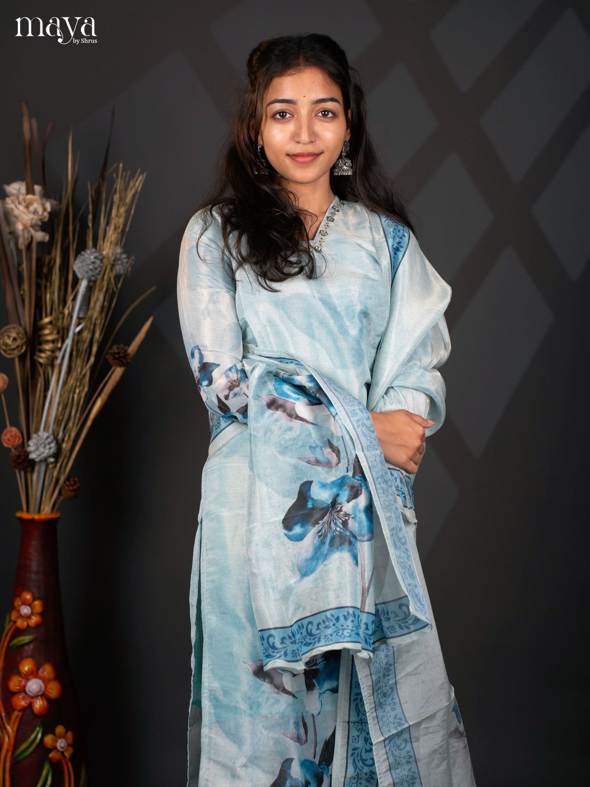 Embroidered Rayon 3PC Blue salwar Suit - Top, Bottom & Dupatta