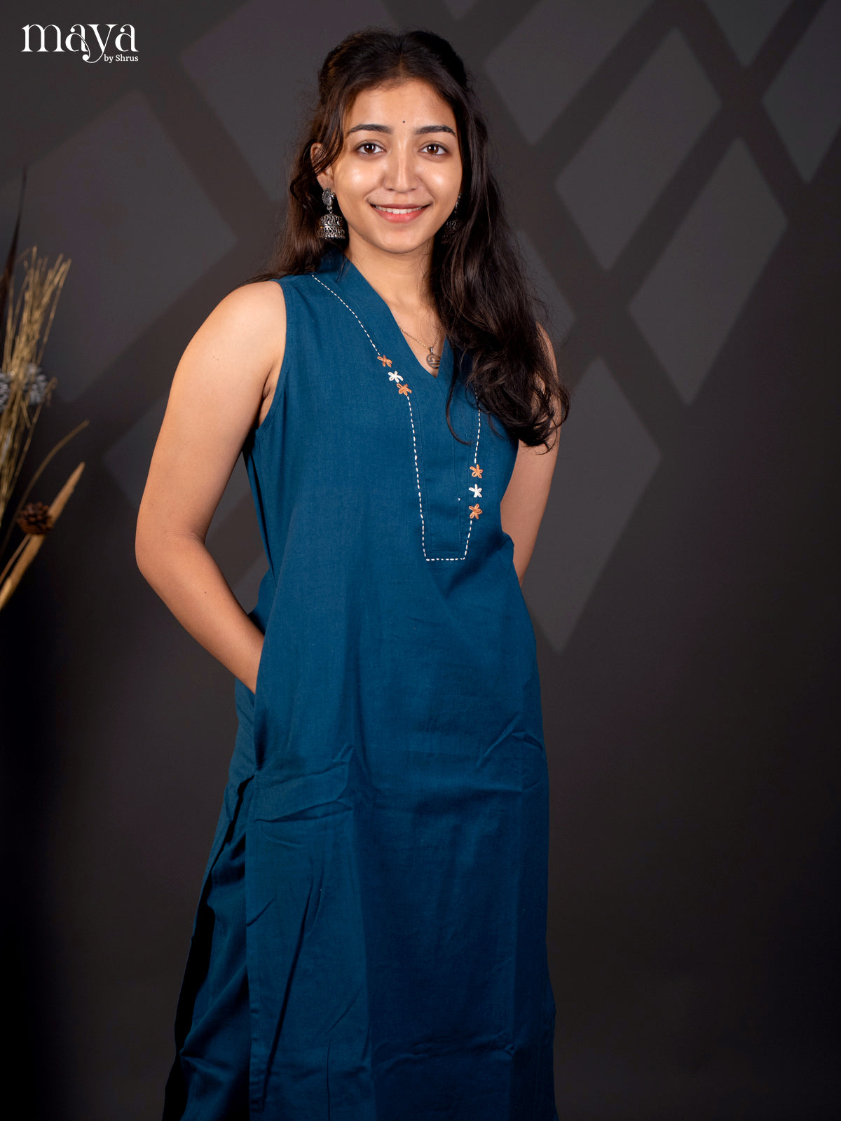 Blue Cotton 2Pc solid Salwar Suit - Top & Buttom