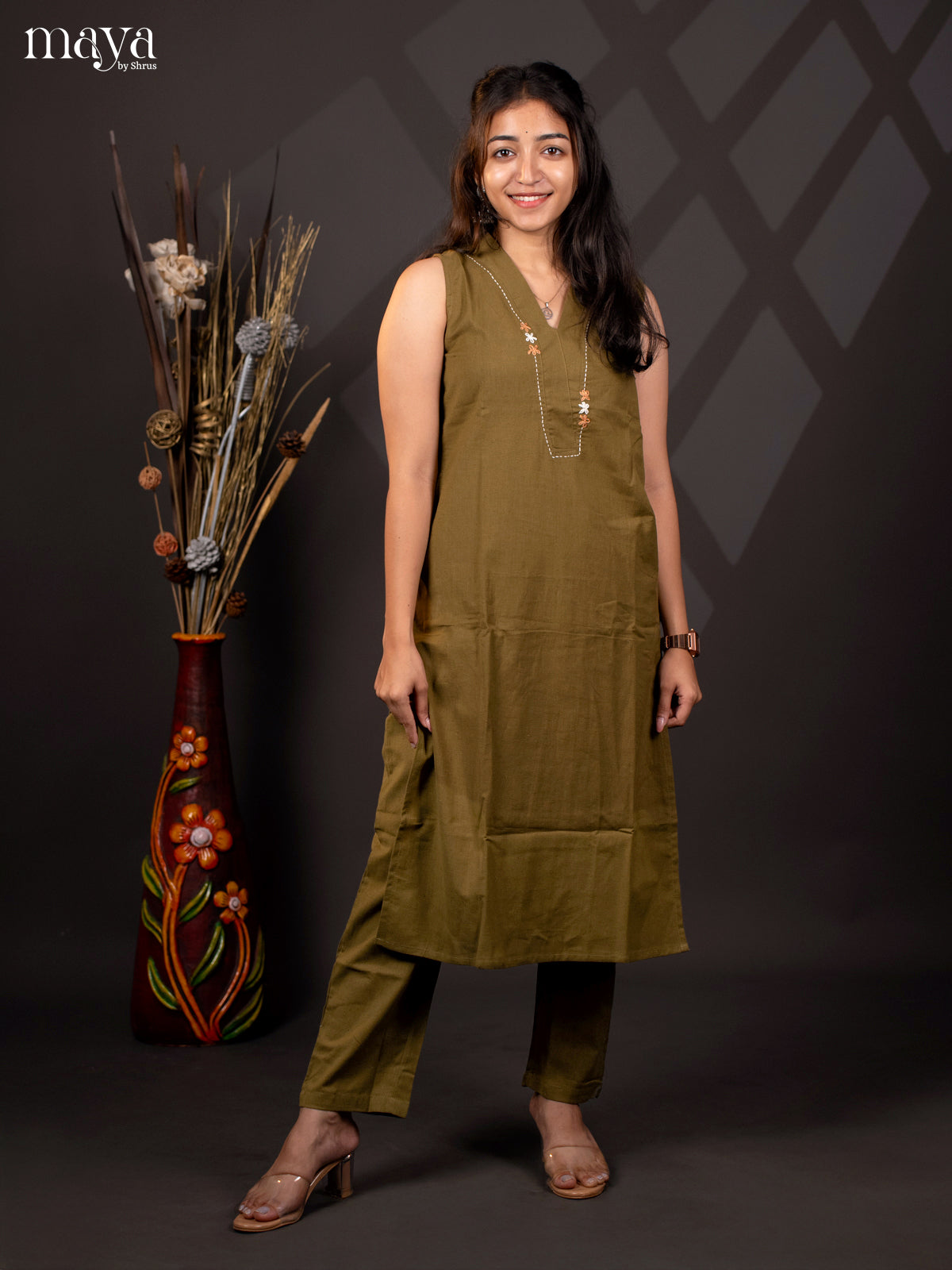 Green Cotton solid Salwar Suit - Top & Buttom