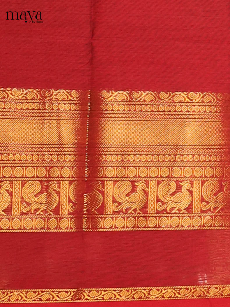 Maroon & Black Chettinad Cotton Unstitched Top & Dupatta - MDB20009