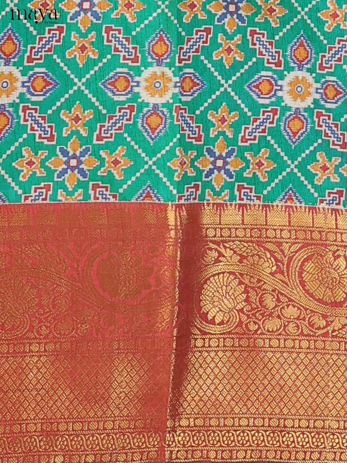 Teal Gree & Brown Semi Patola Unstitched Top, Bottom & Dupatta - MDB26030
