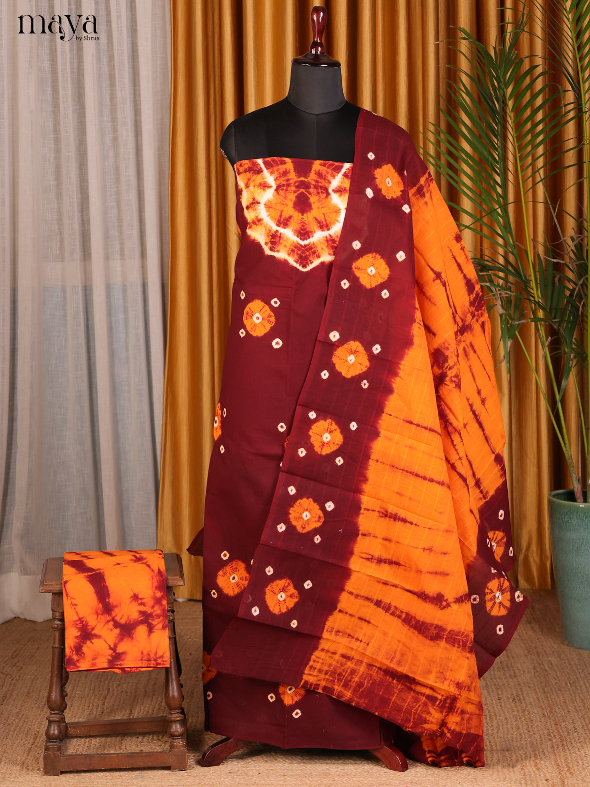 Maroon & Mustard - Shibori Salwar
