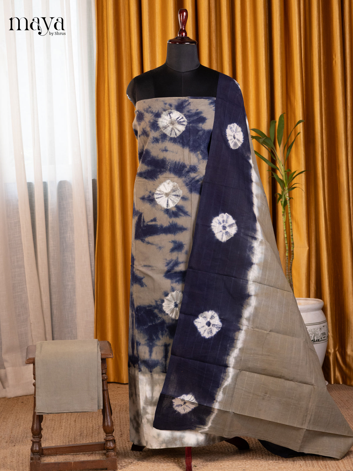 Grey & Blue - Shibori Salwar