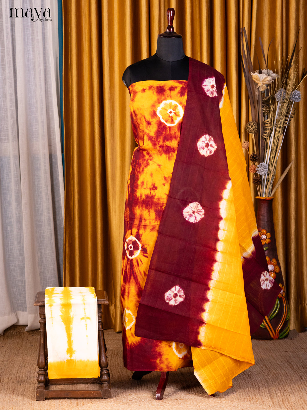 Yellow & Maroon- Shibori Salwar