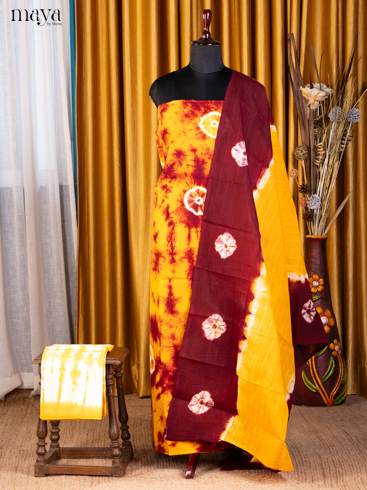 Yellow & Maroon - Shibori Salwar