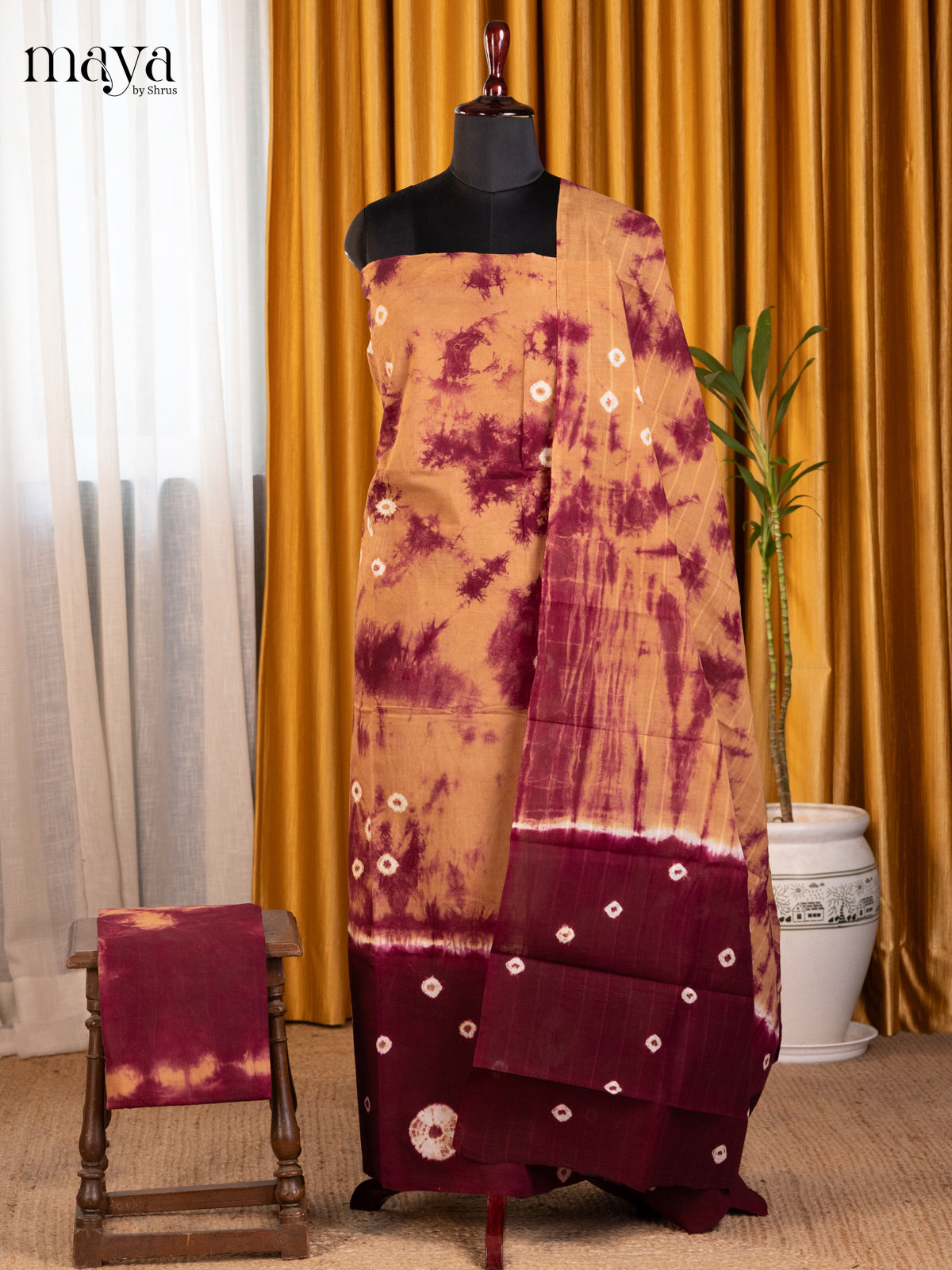 Lite Orange & Maroon - Shibori Salwar