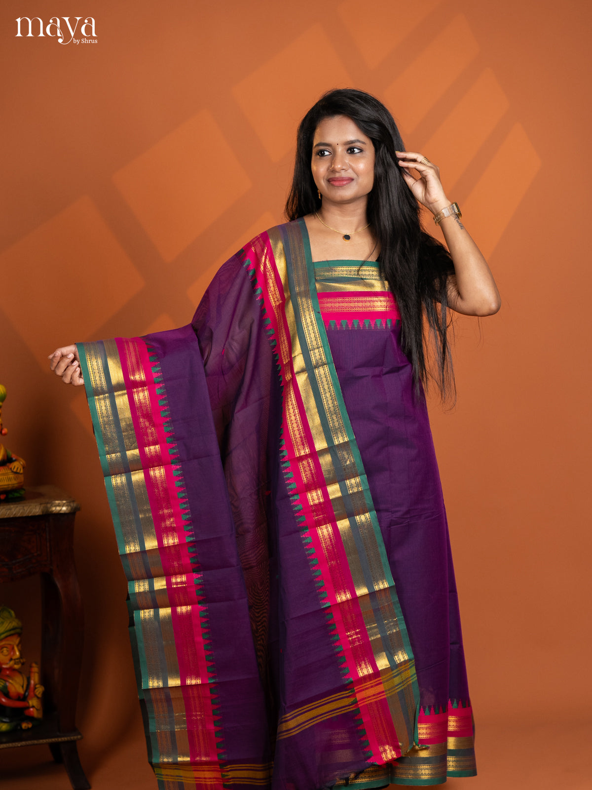 Dual Tone Navy blue with Purple chettinad top & dupatta - MDD17001