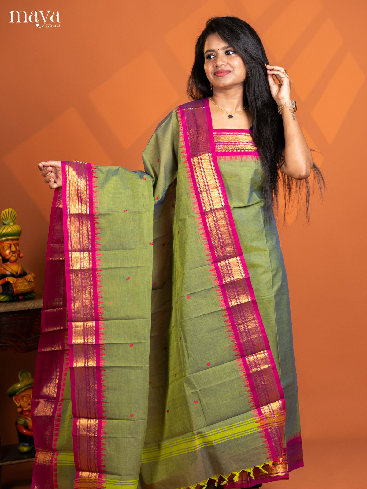 Dual Tone Lime yellow with Pink chettinad top & dupatta - MDD17004