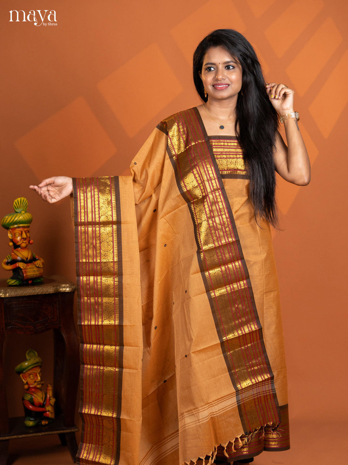 Light Brown with Dark Brown chettinad top & dupatta - MDD17008
