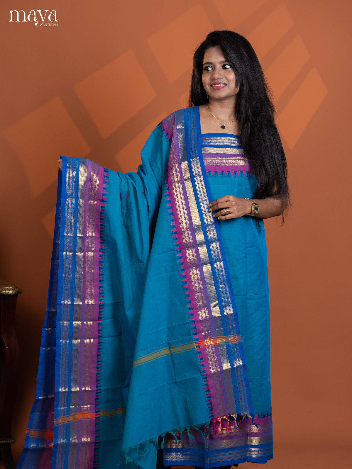 Rama Blue with Royal Blue chettinad top & dupatta - MDD17012