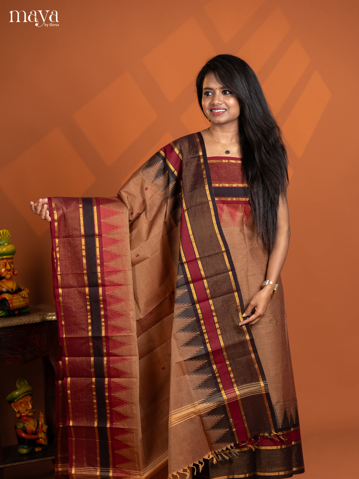 Coffee Brown with Maroon chettinad top & dupatta - MDD17013