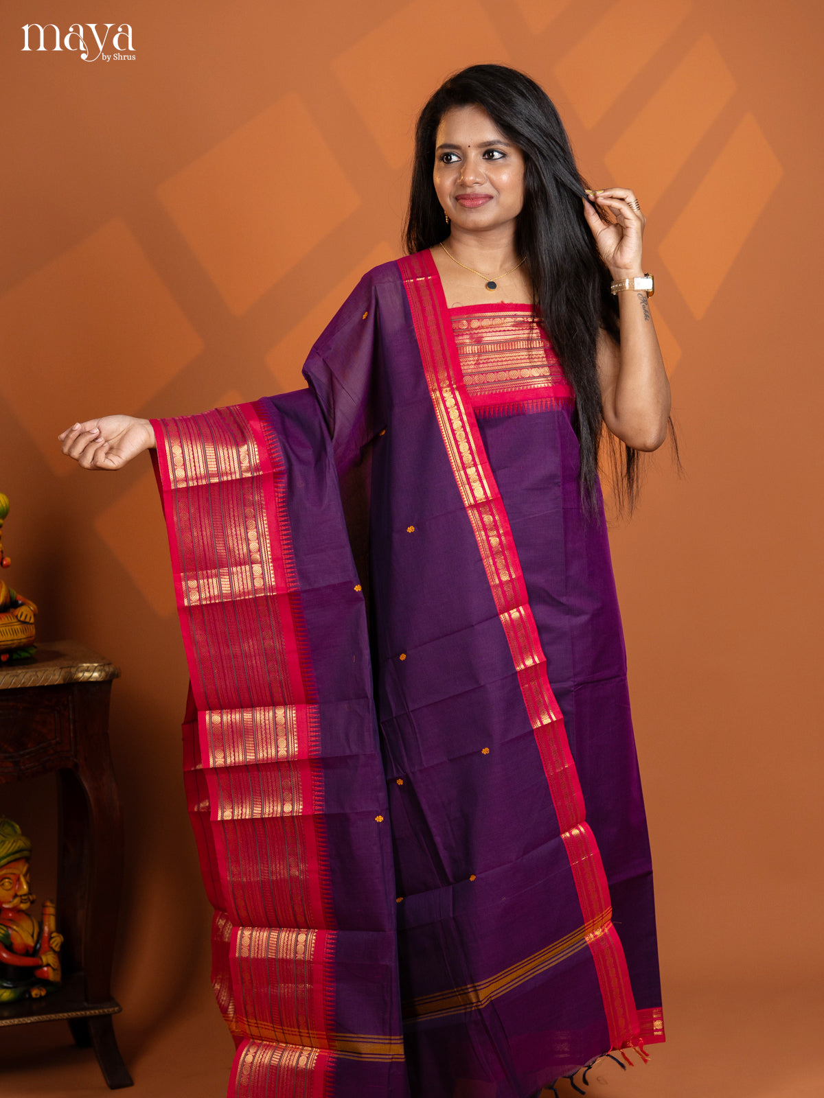Purple with Red chettinad top & dupatta - MDD17014