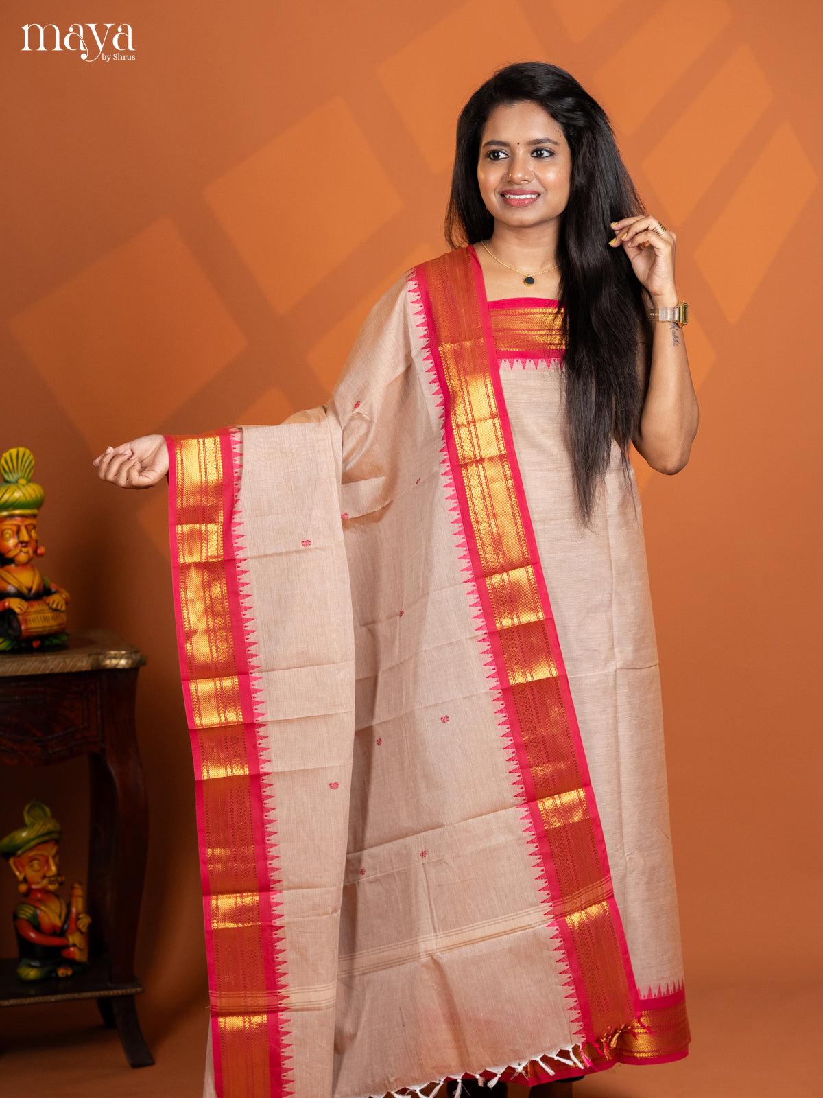 Beige & Pink chettinad top & dupatta - MDD17015