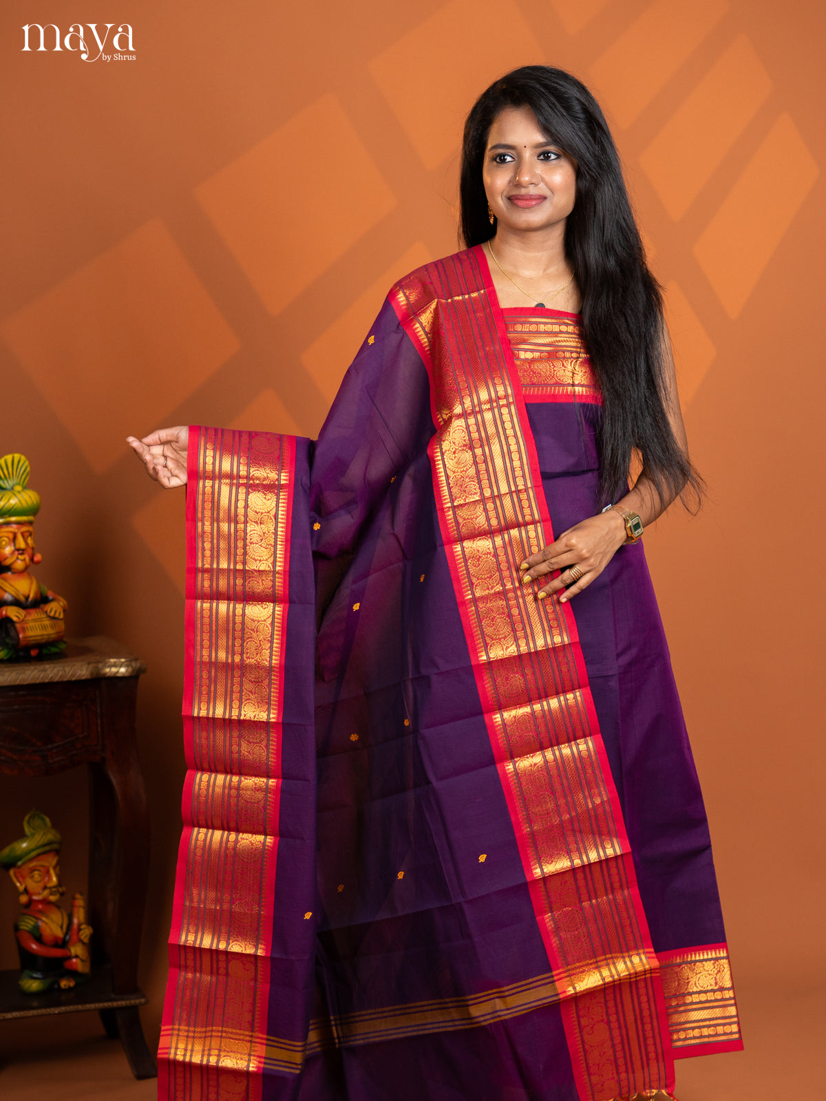Purple with Red chettinad top & dupatta - MDD17020
