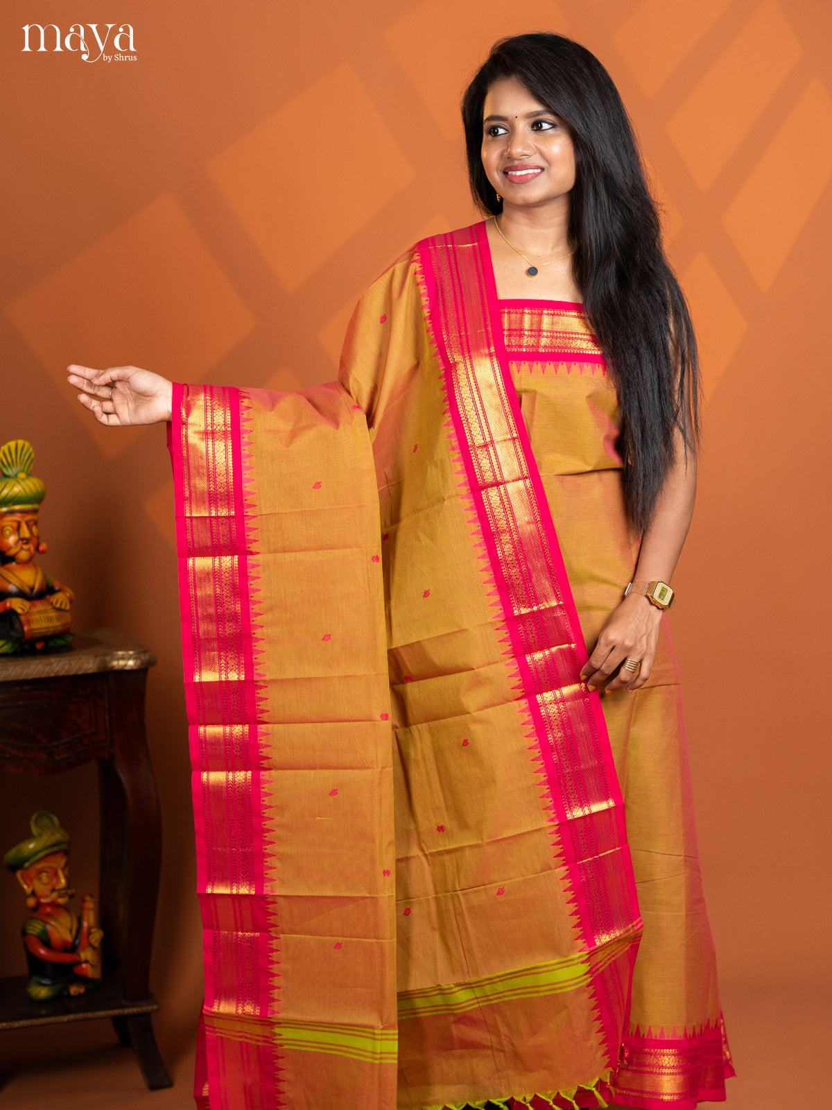 Dual Tone Parrot green with pink chettinad top & dupatta - MDD17022