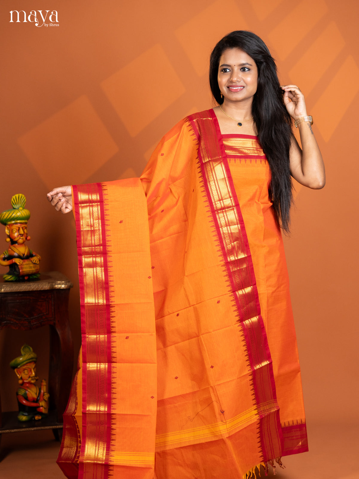 Dual Tone Mustard with red chettinad top & dupatta - MDD17026