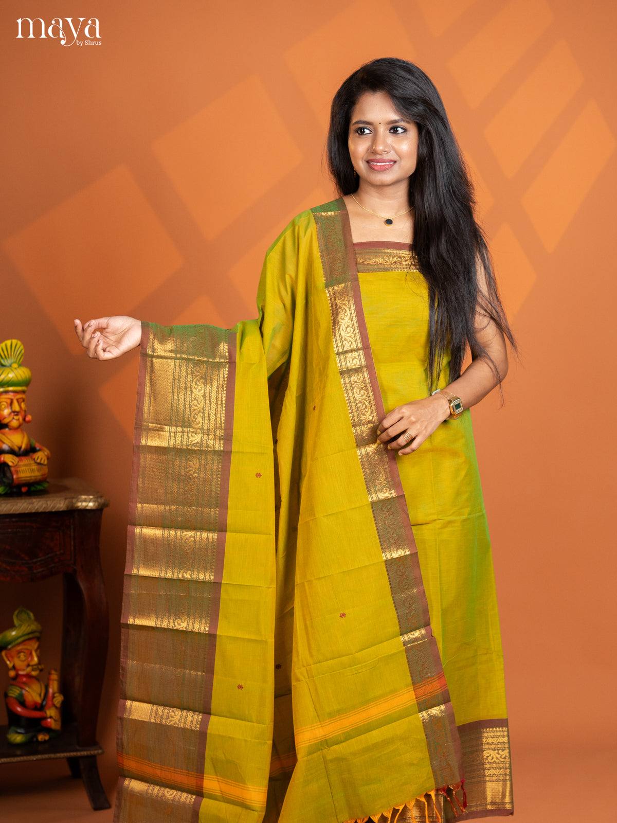 Dual Tone Mustard with Green chettinad top & dupatta - MDD17029