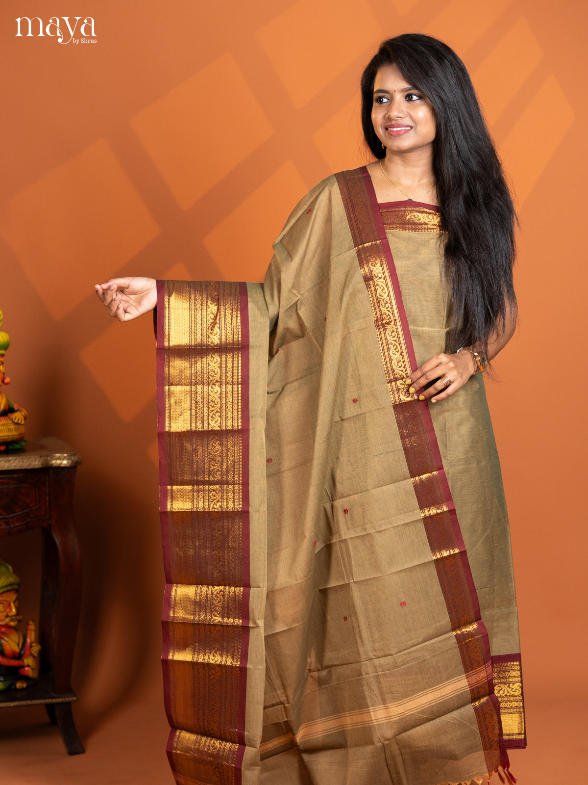 Coffee Brown with Maroon chettinad top & dupatta - MDD17030