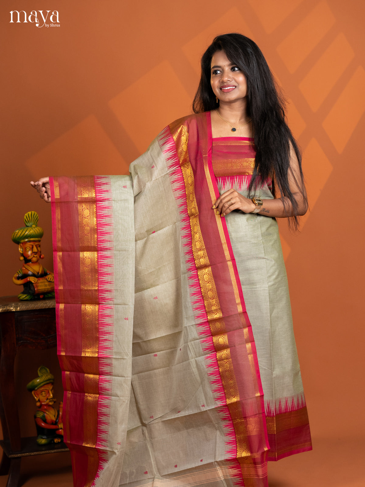 Pastel Green & Pink chettinad top & dupatta - MDD17031