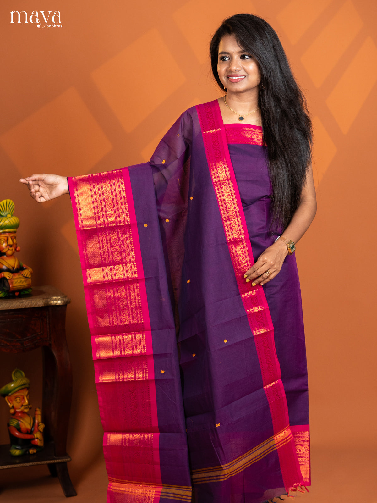 Purple with Pink chettinad top & dupatta - MDD17033