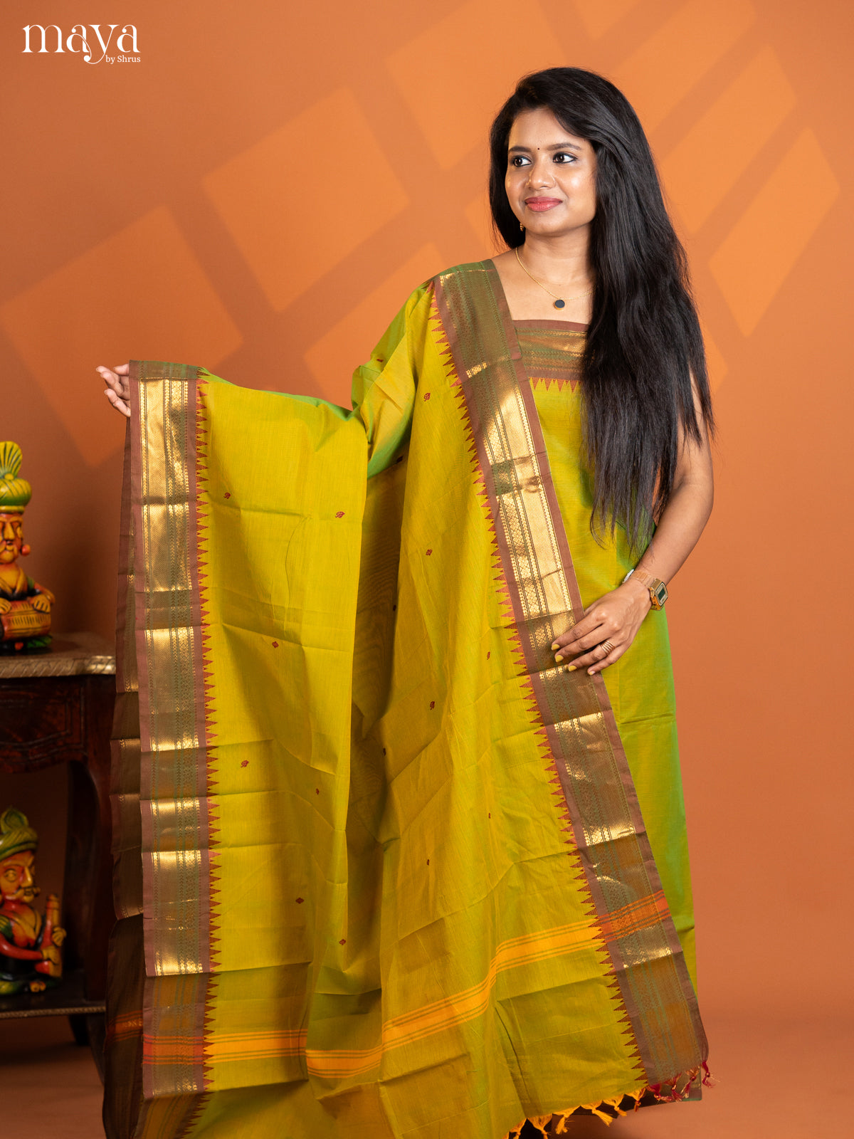 Dual Tone Mustard with Green chettinad top & dupatta - MDD17035