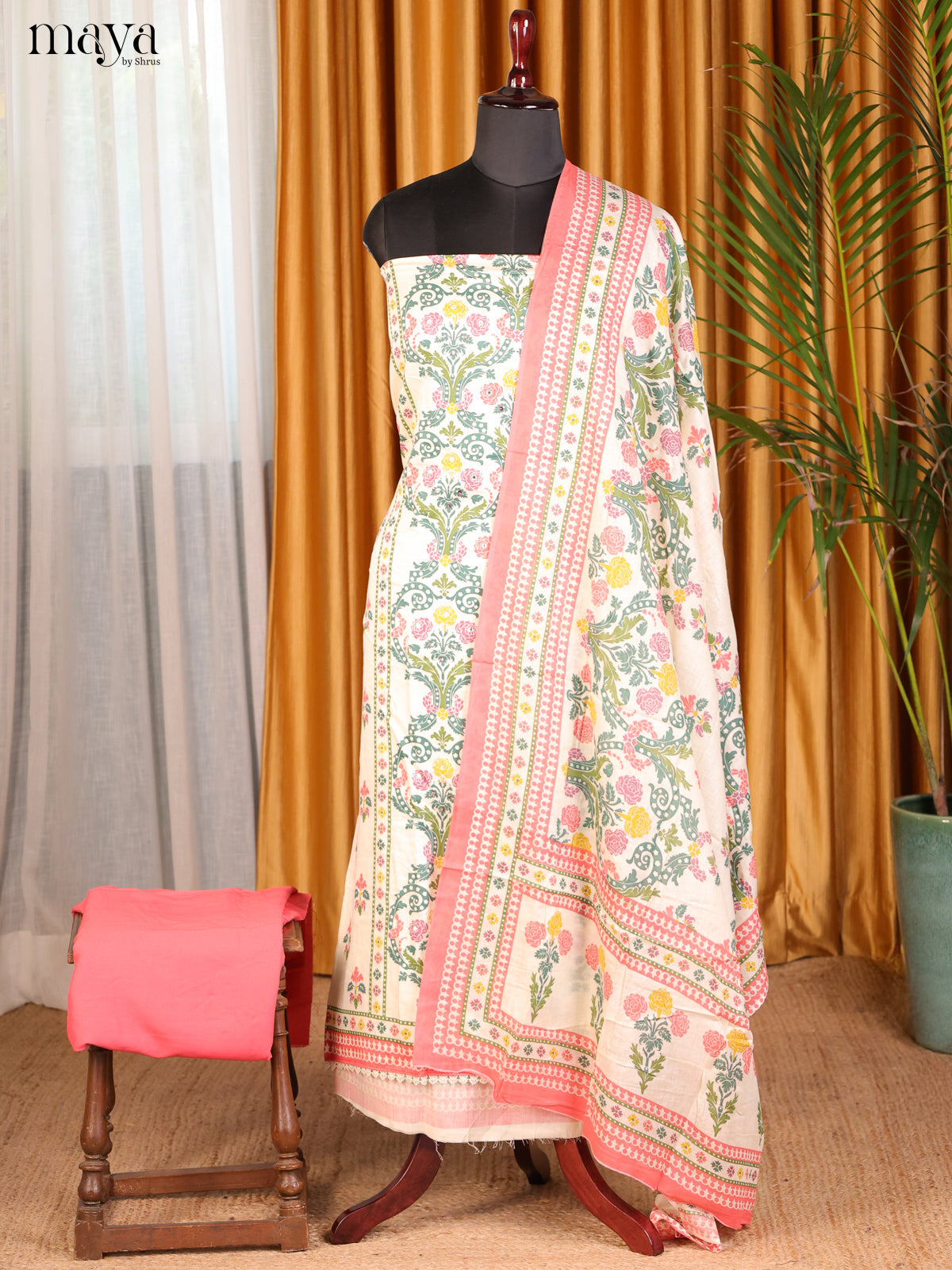 Cream & Pink - Cotton salwar