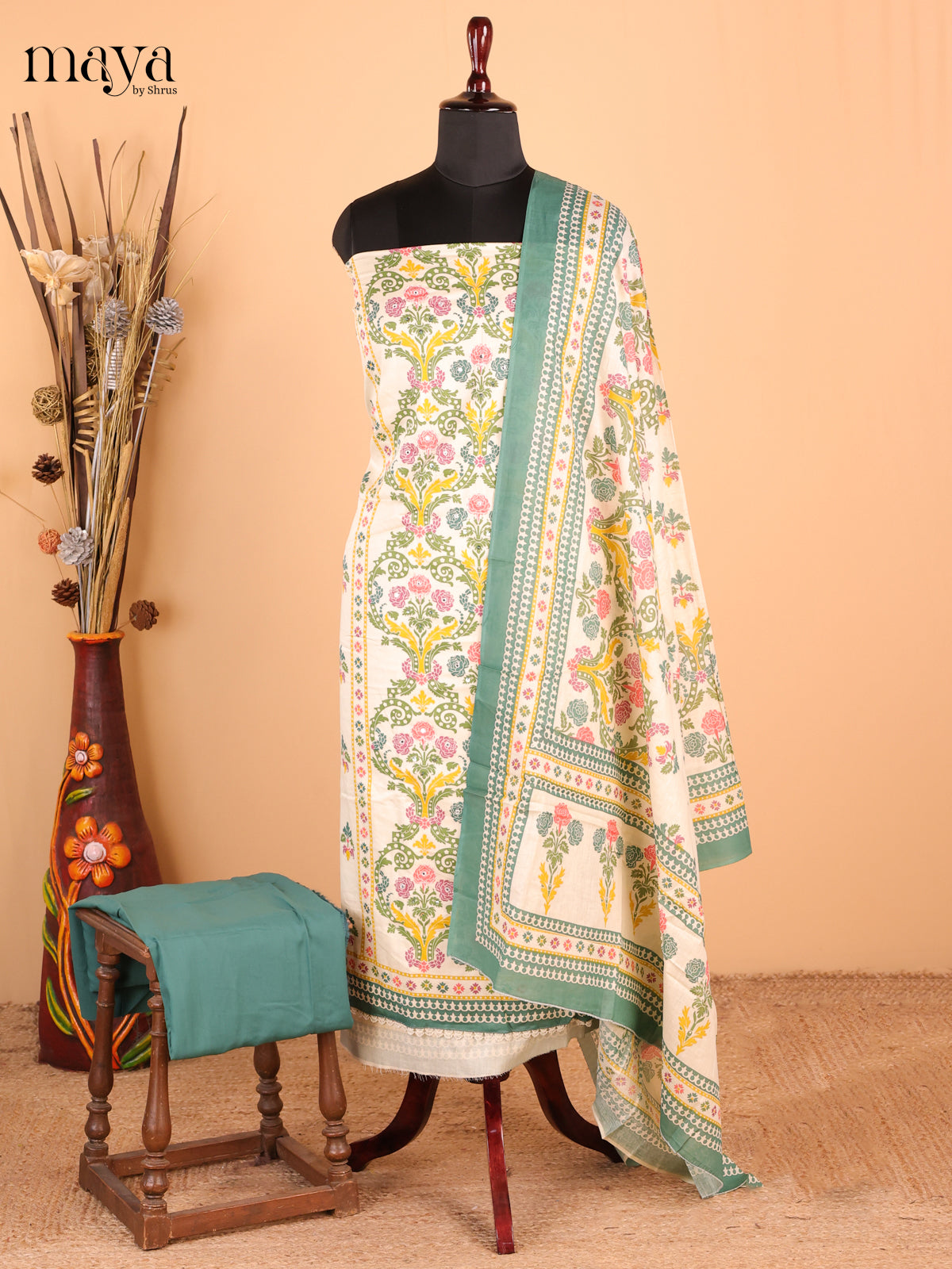 Cream & Green - Cotton salwar