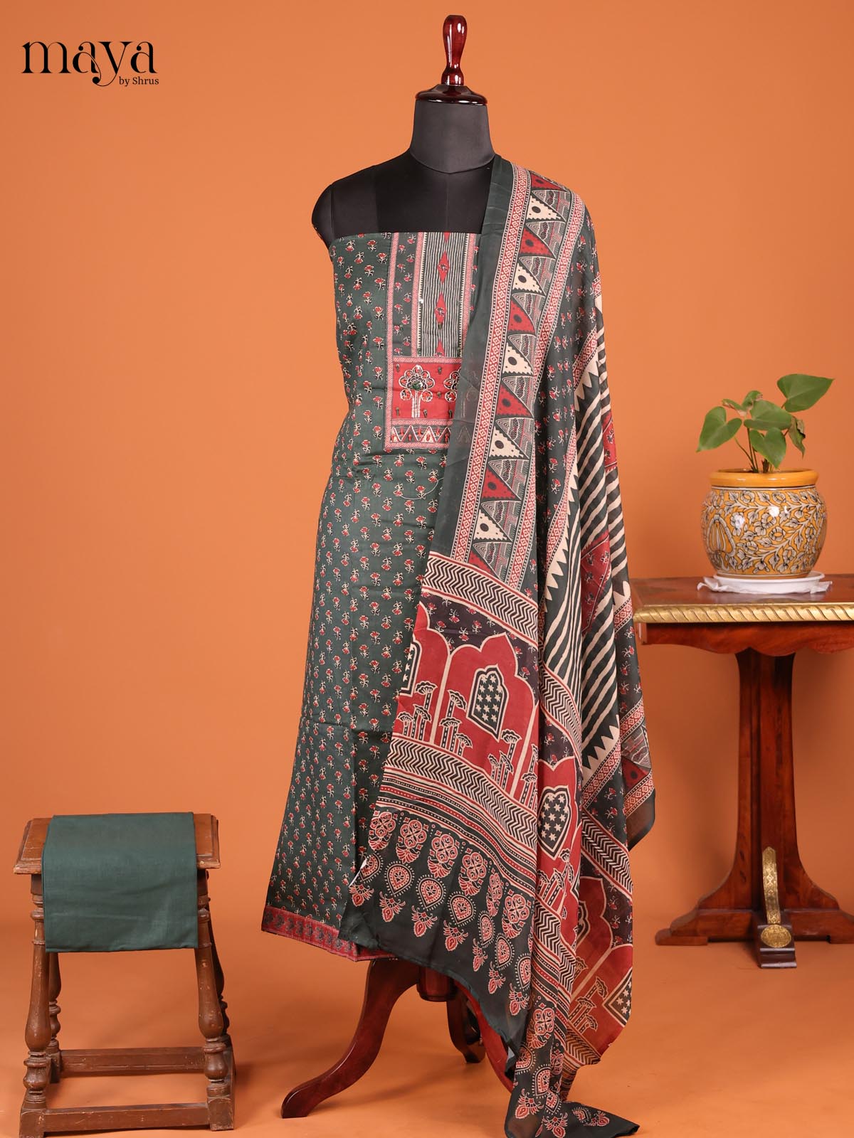 Green with Red - Cotton salwar