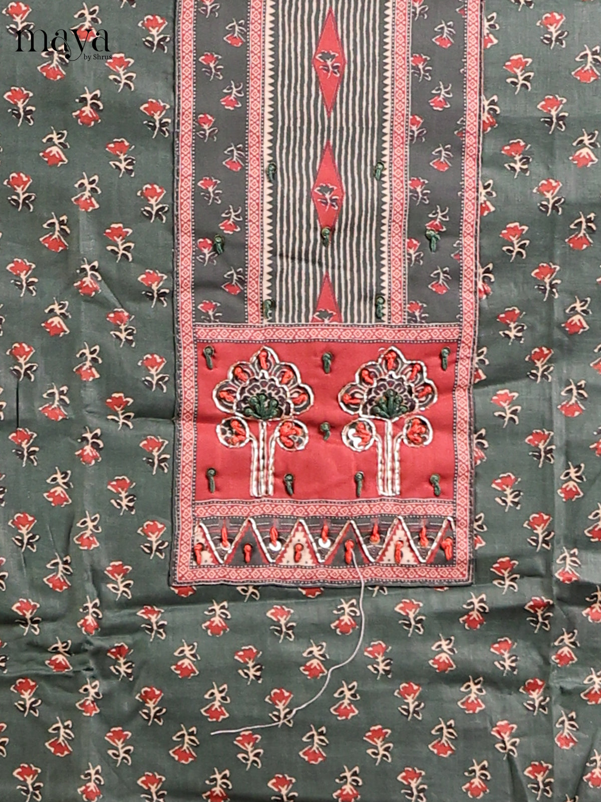 Green with Red - Cotton salwar