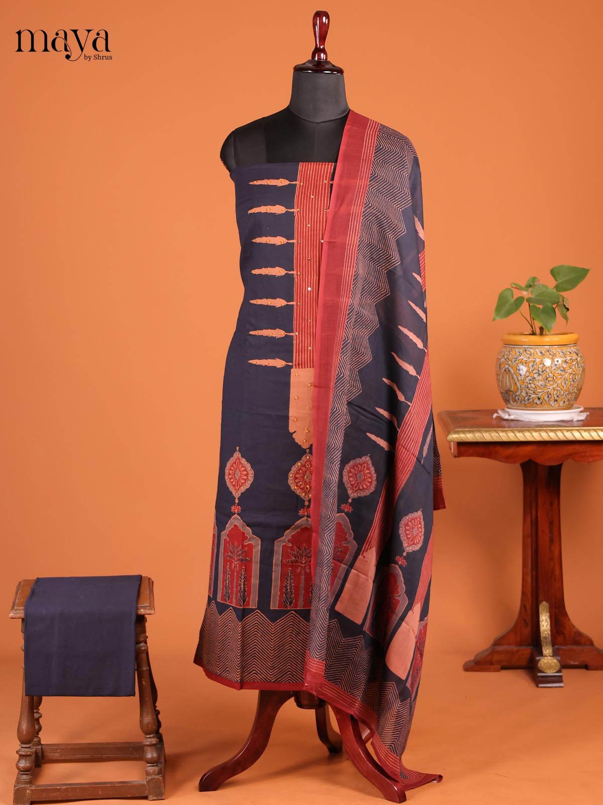 Blue & Red - MDD21030 - Cotton salwar