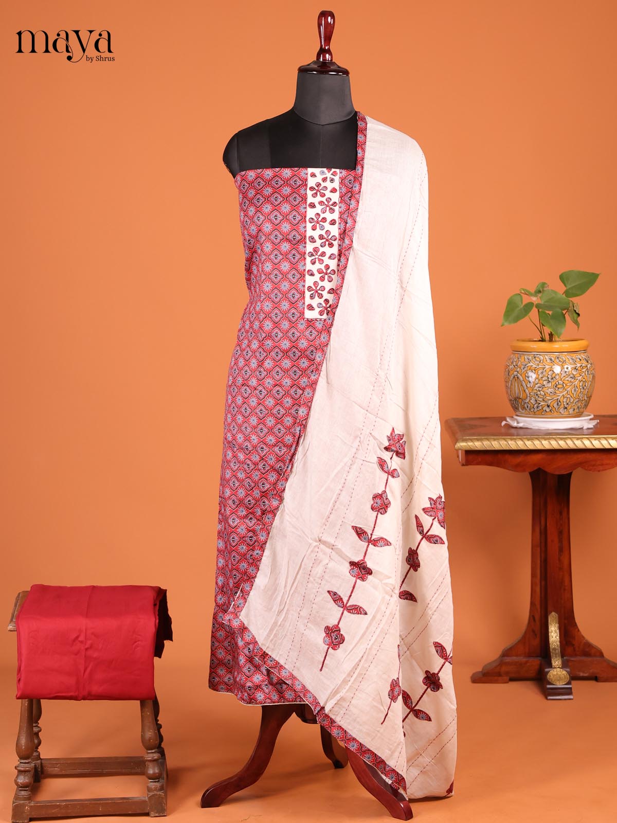 Maroon & Cream - MDD21041 - Cotton salwar