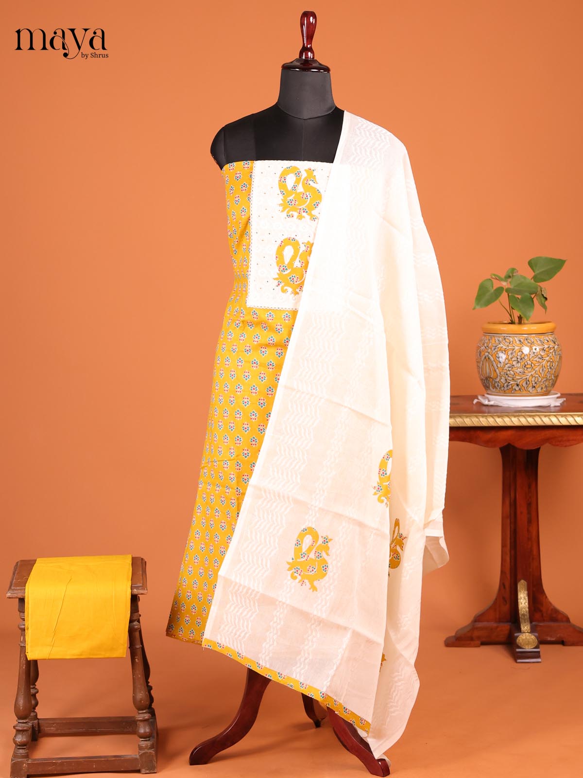 Yellow & Cream - MDD21042 - Cotton salwar