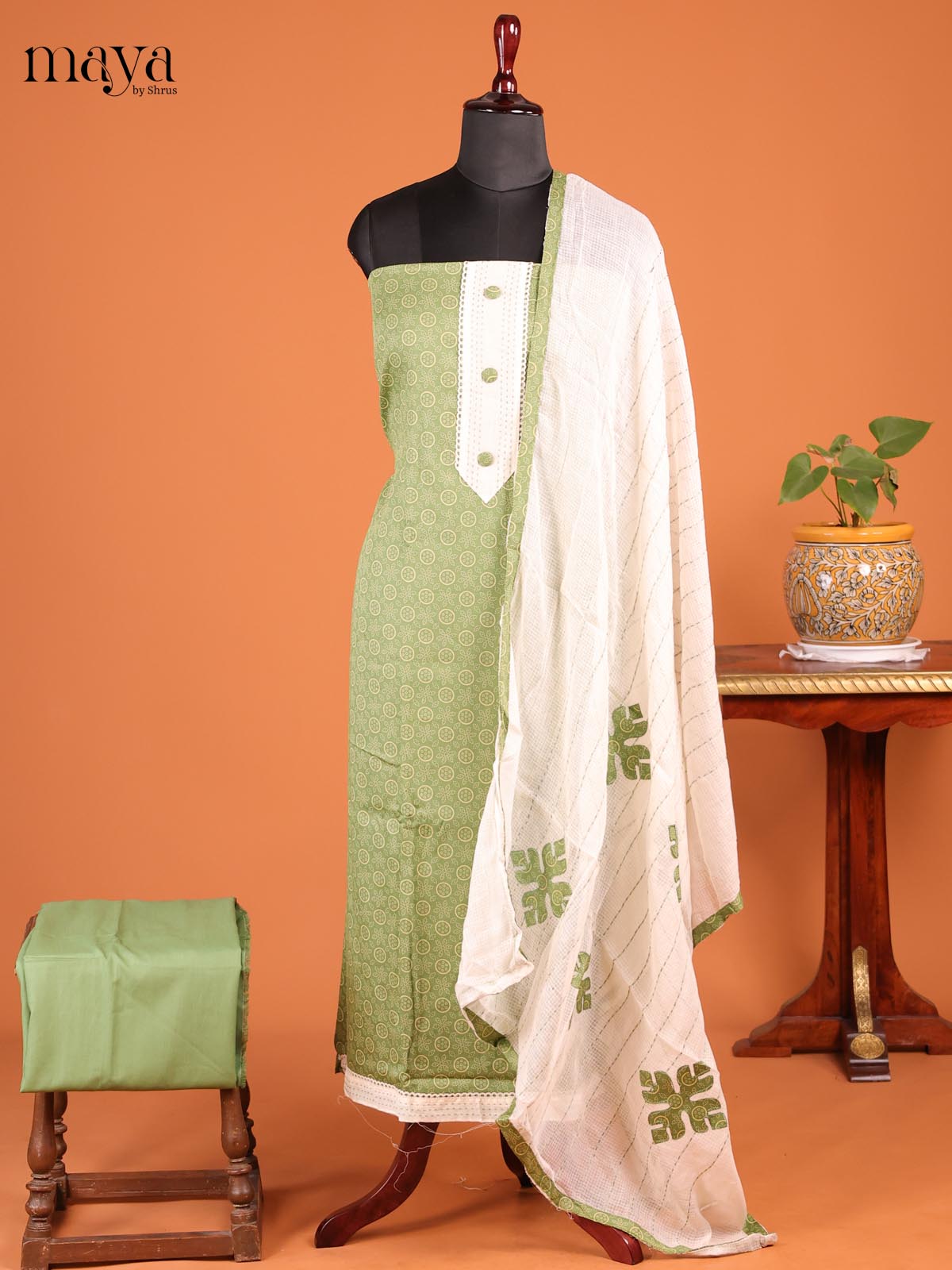 Pastel Green & Cream - MDD21057 - Cotton salwar