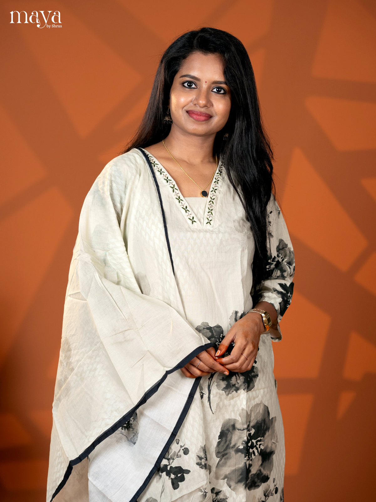 Embroidered Cotton 3pc peach Green Salwar Suit - Top, Bottom & Dupatta