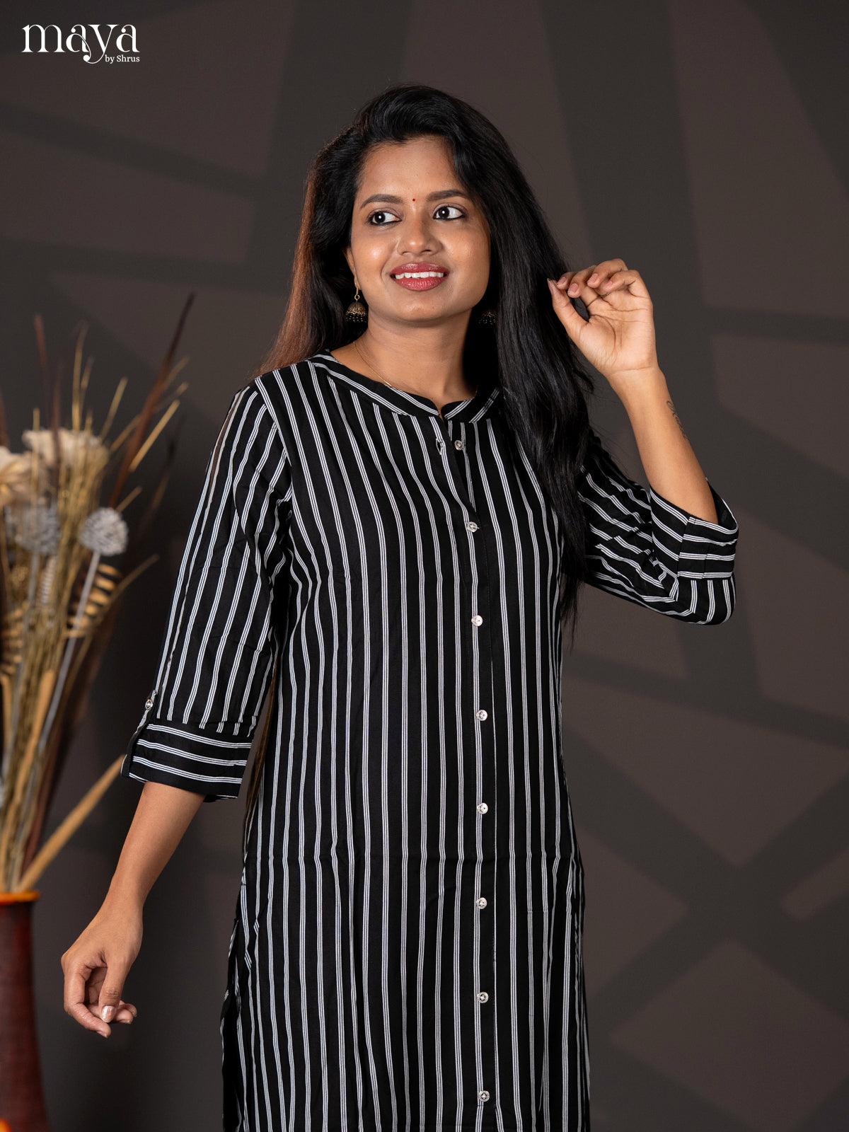 Black Stripe Rayon A- Line Kurti