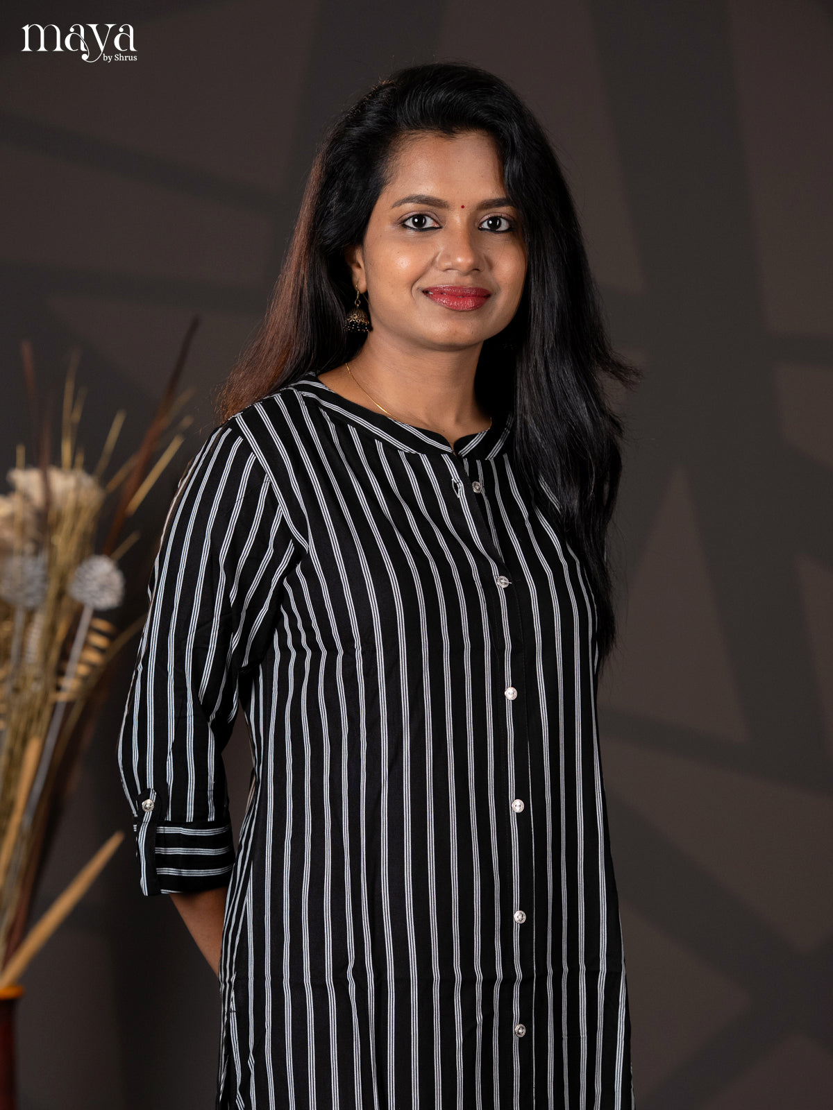 Black Stripe Rayon A- Line Kurti