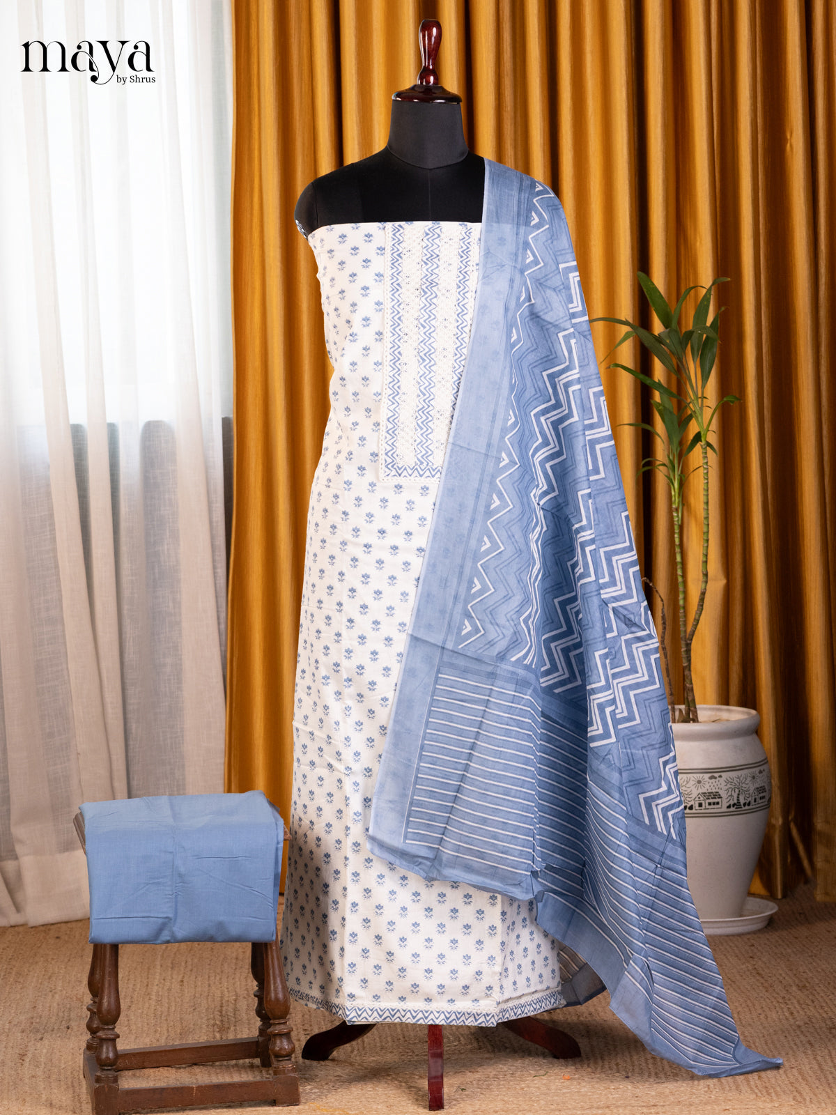 White & Blue - Cotton salwar
