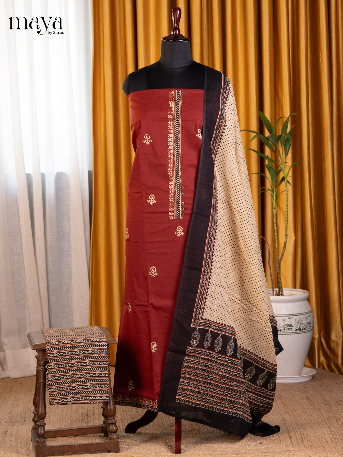 Maroon & Cream - Cotton salwar