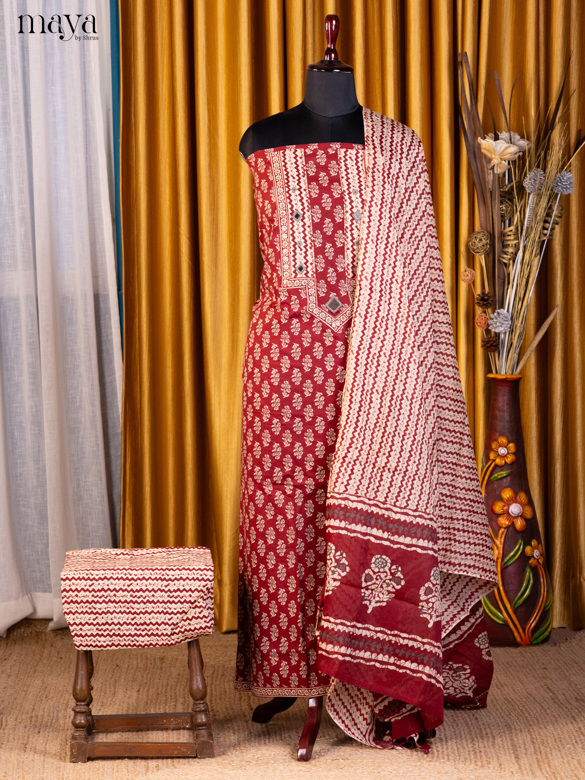Red & Cream - Cotton salwar