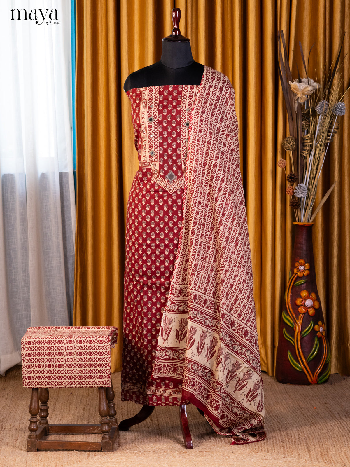 Maroon & Cream - Cotton salwar