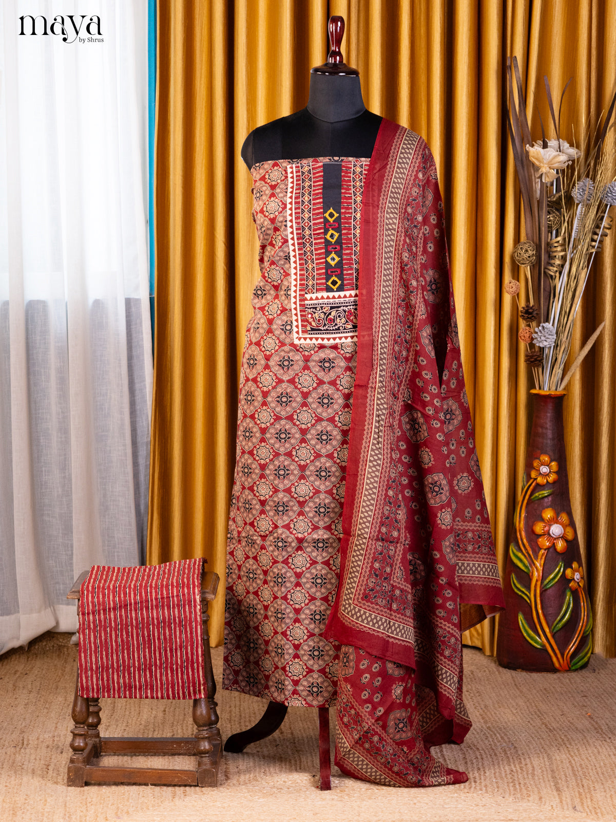 Maroon- Ajrakh Salwar Unstitch