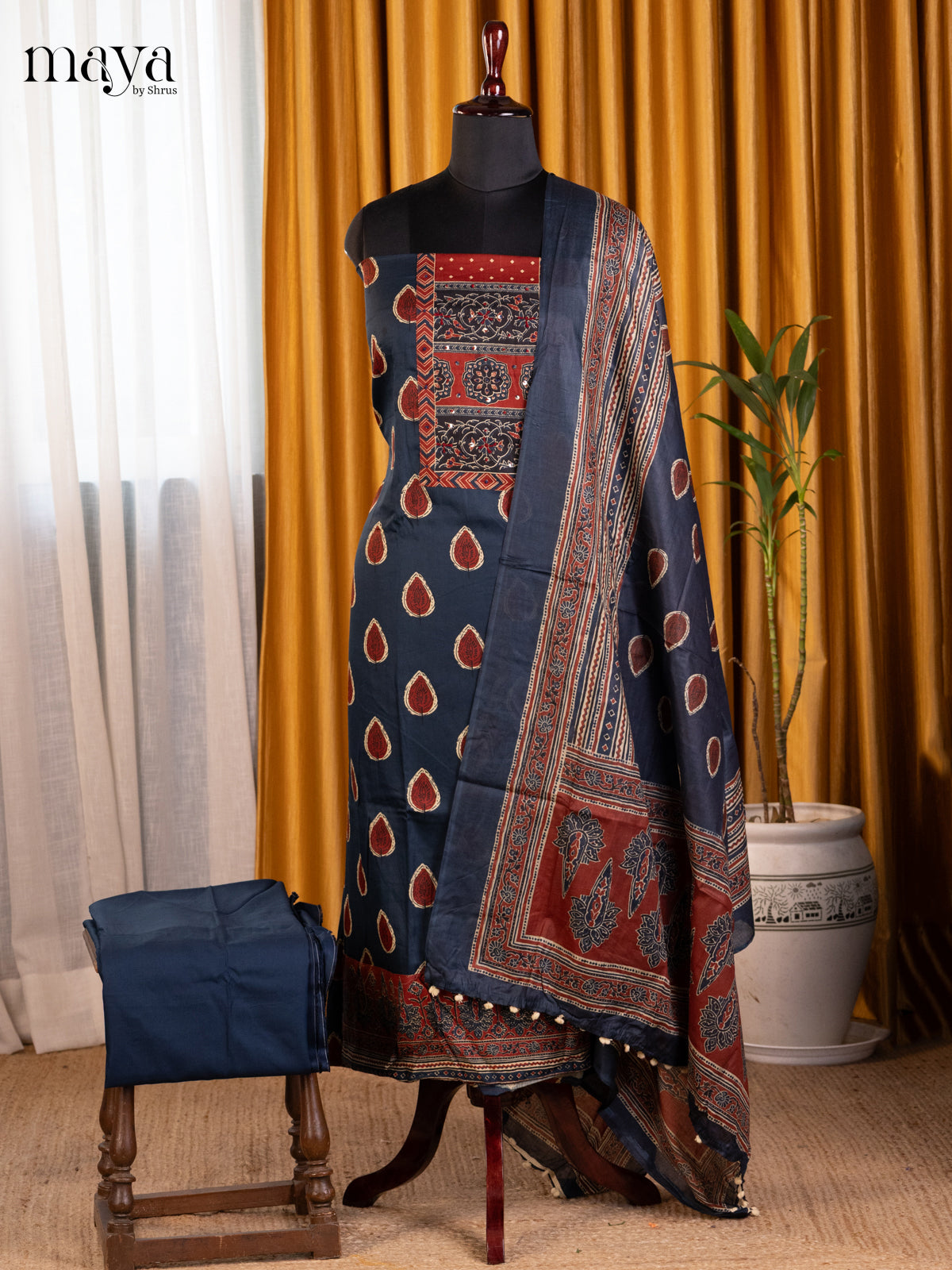 Blue & Red - Cotton salwar