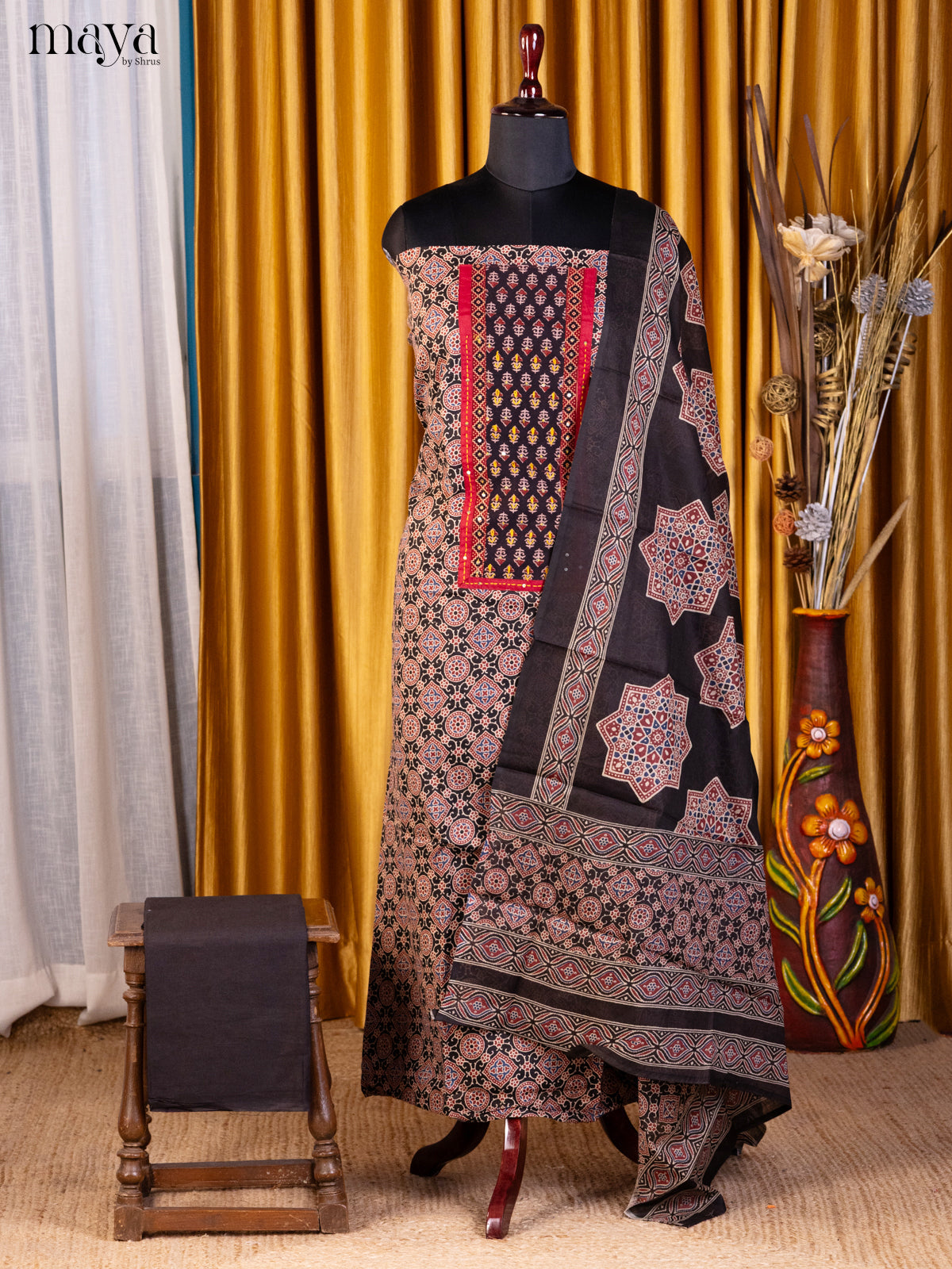 Black- Ajrakh Salwar Unstitch