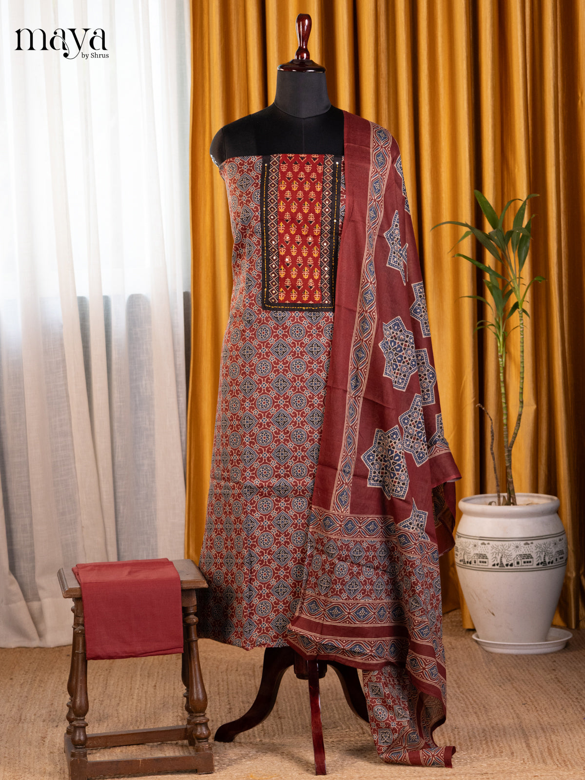 Maroon - Ajrakh Salwar Unstitch
