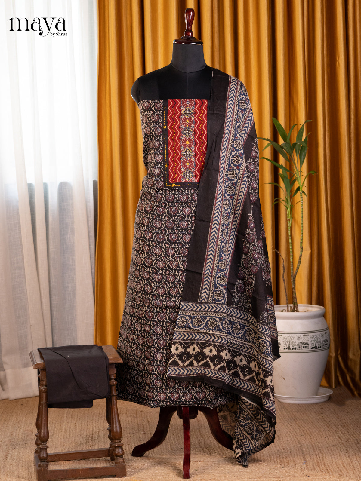 Black - Ajrakh Salwar Unstitch