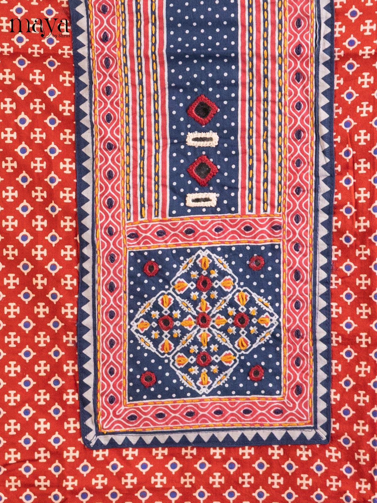 Red & Blue - Ajrakh Salwar Unstitch
