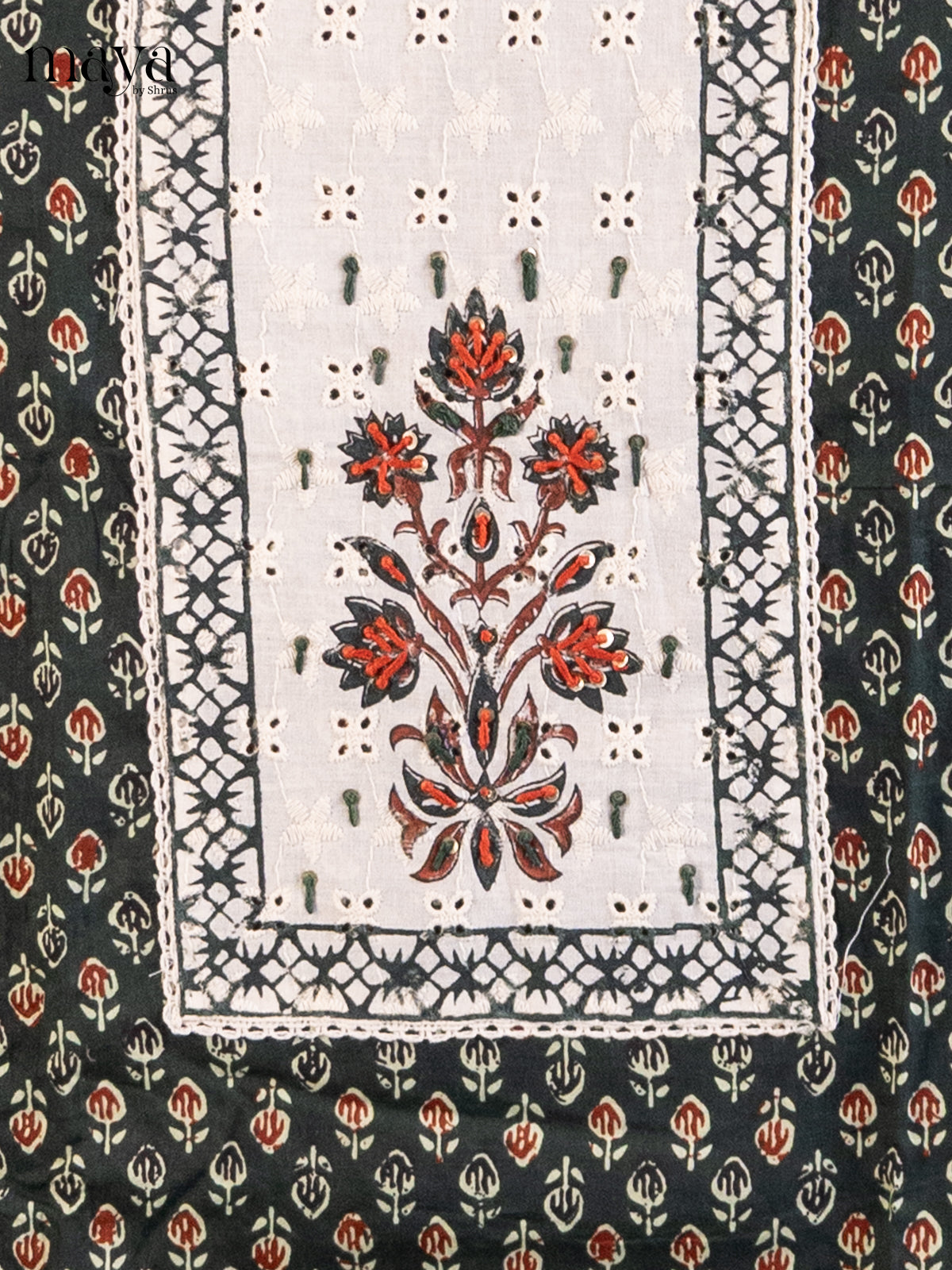 Dark Green & Cream - Cotton salwar